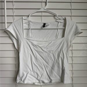 H&M White Square Neck Short Sleeve Tee